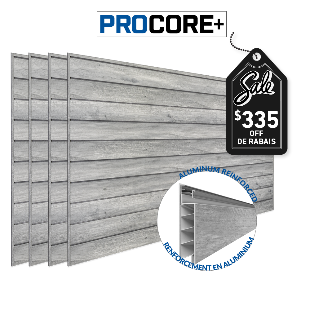4 ft. x 8 ft. PROCORE PLUS Gray Wood PVC Slatwall – 4 Pack 128 sq ft
