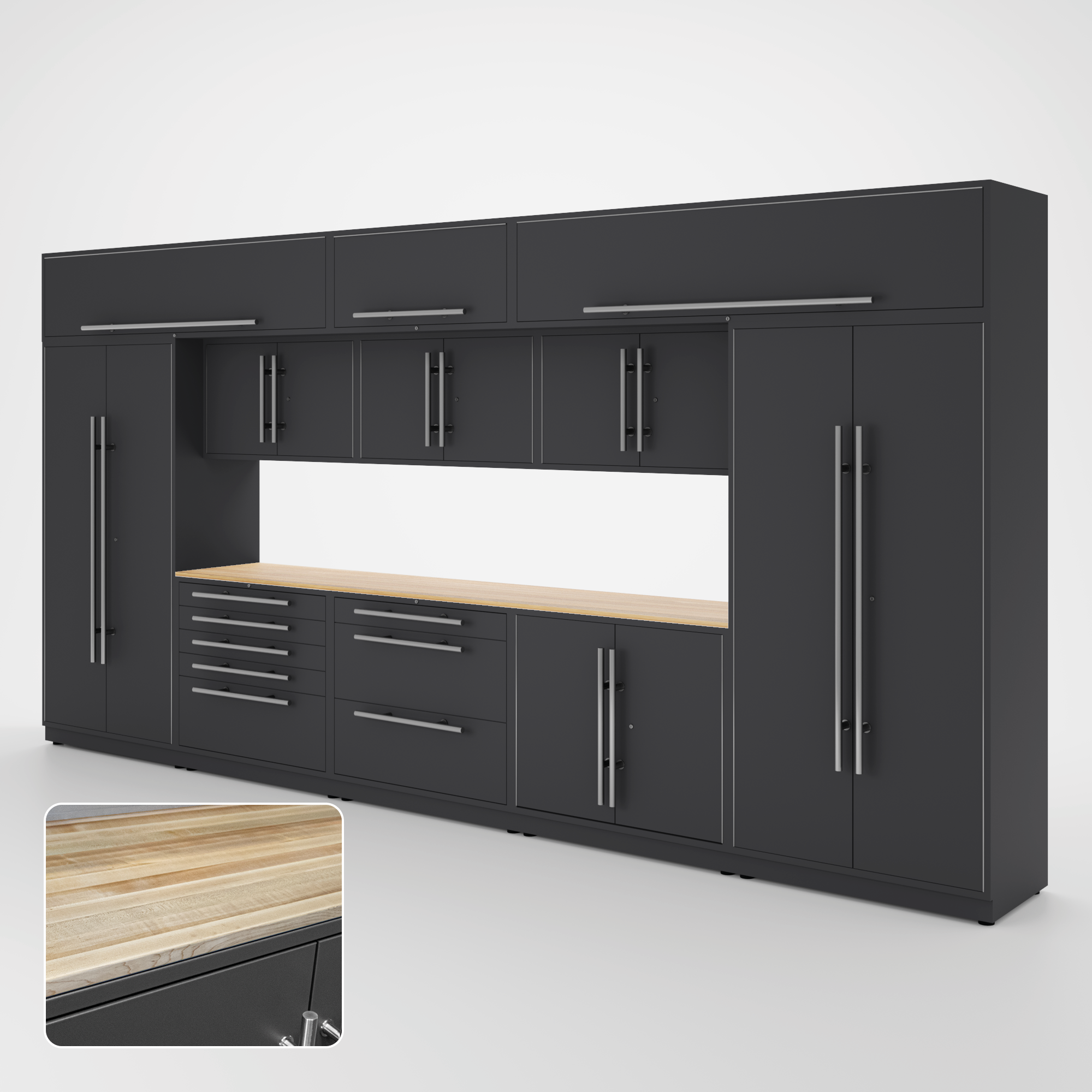 Armoires LUX — Ensemble de 16 pieds — Grand coffre + Modules supérieurs