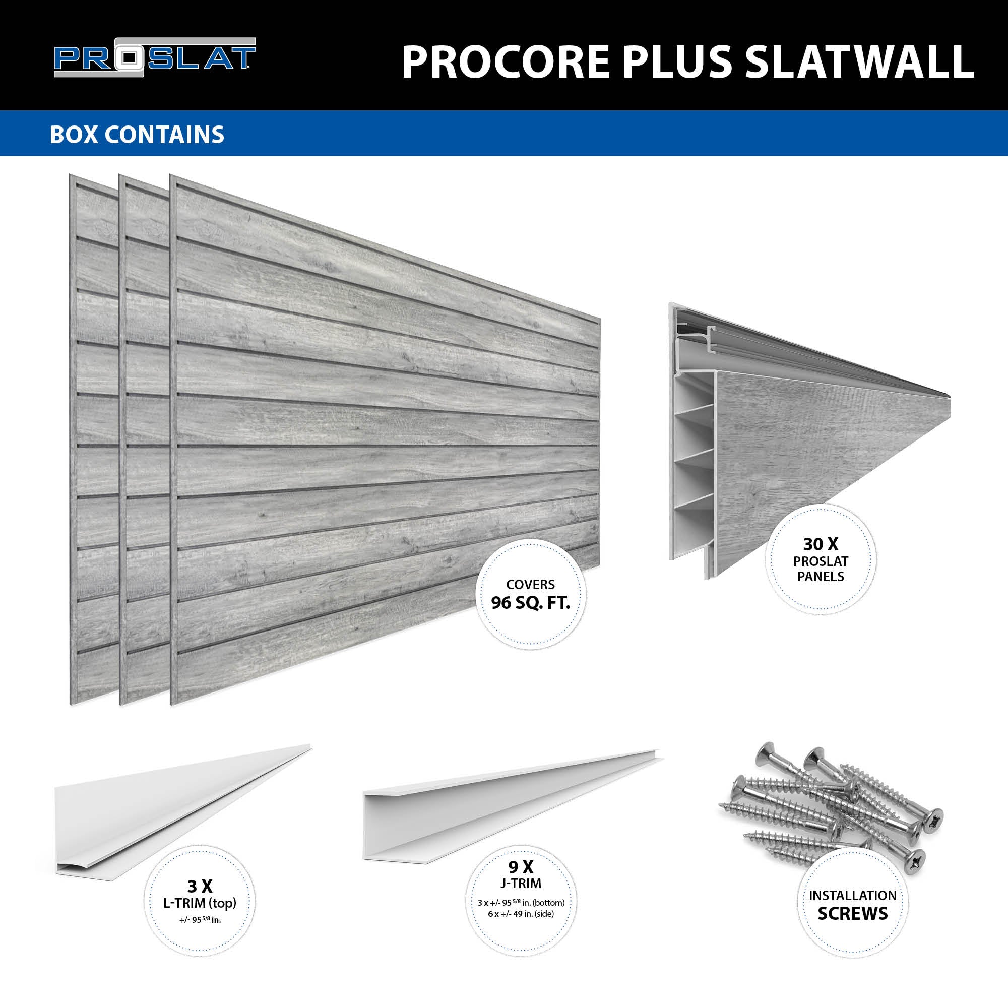 4 x 8 ft. PROCORE PLUS PVC Slatwall – 3 Pack 96 sq ft
