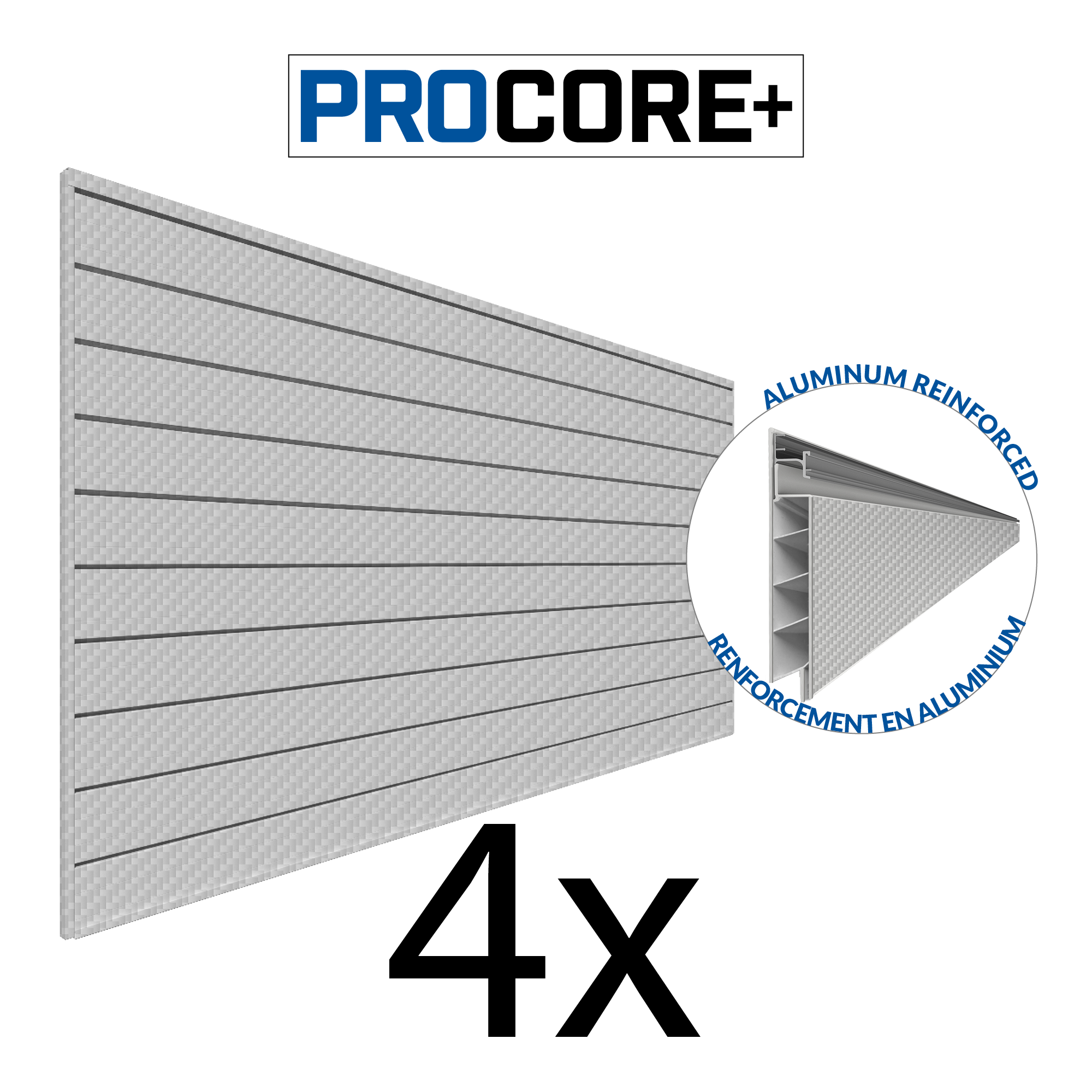 PROCORE PLUS Panneaux en PVC de 4 pi x 8 pi – Ensemble de 4 – 128 pieds carrés