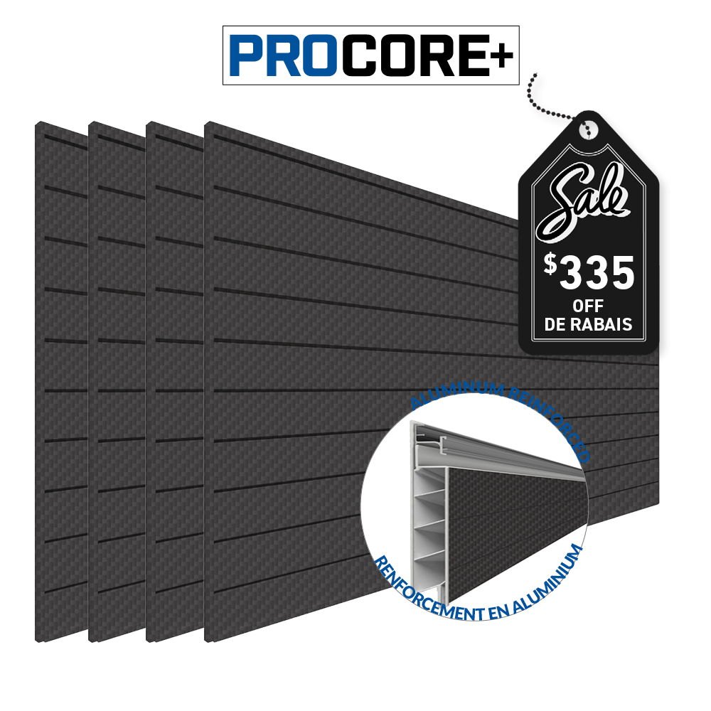 4 ft.  x 8 ft. PROCORE+ Black carbon fiber PVC Slatwall – 4 Pack 128 sq ft