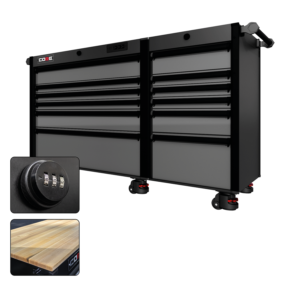 66 Series - 12 Drawers - Black Handles - Foot Casters