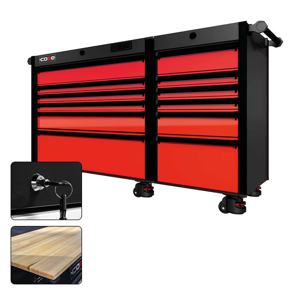 66 Series - 12 Drawers - Black Handles - Foot Casters