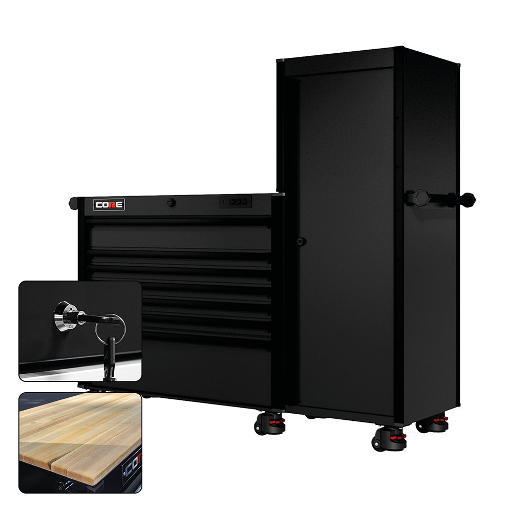 66 Series - 7 Drawers and Tall Locker - Black Handles - Foot Casters