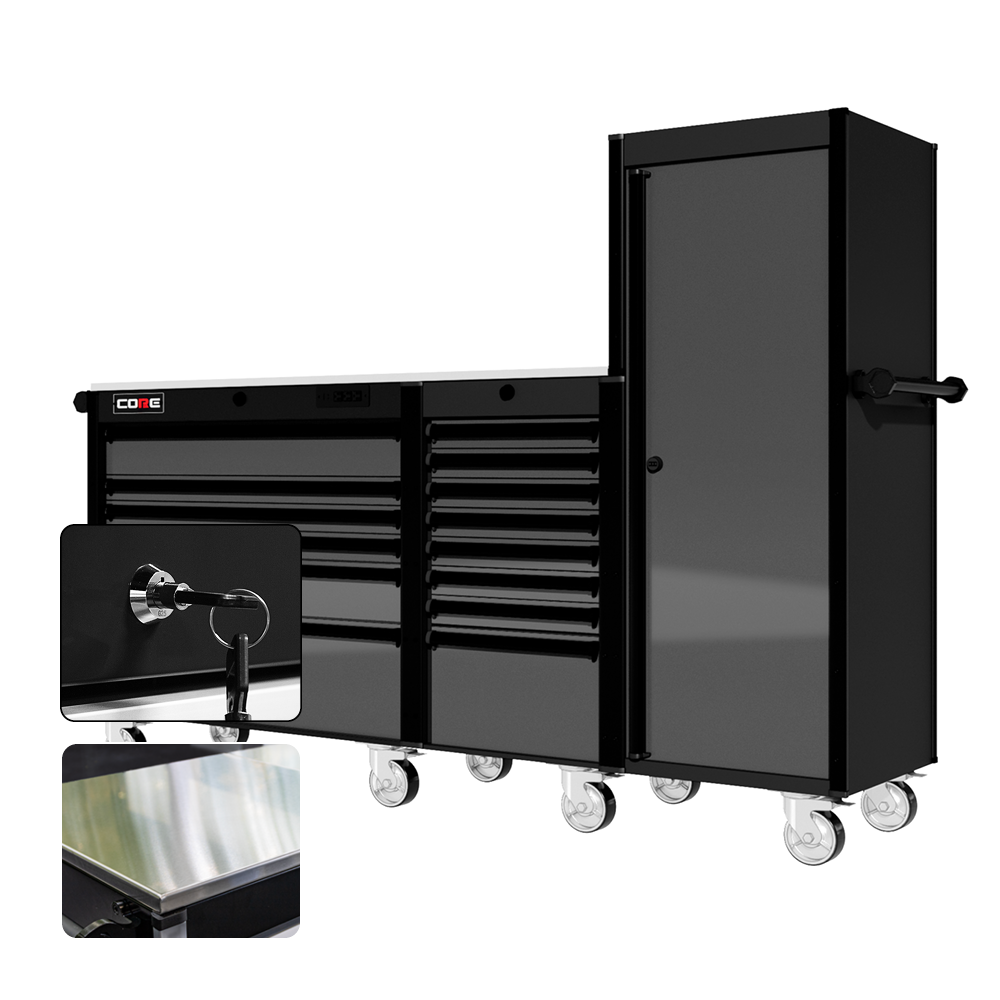 88 Series - 13 Drawers with Tall Locker - Black Handles - Traditional Casters