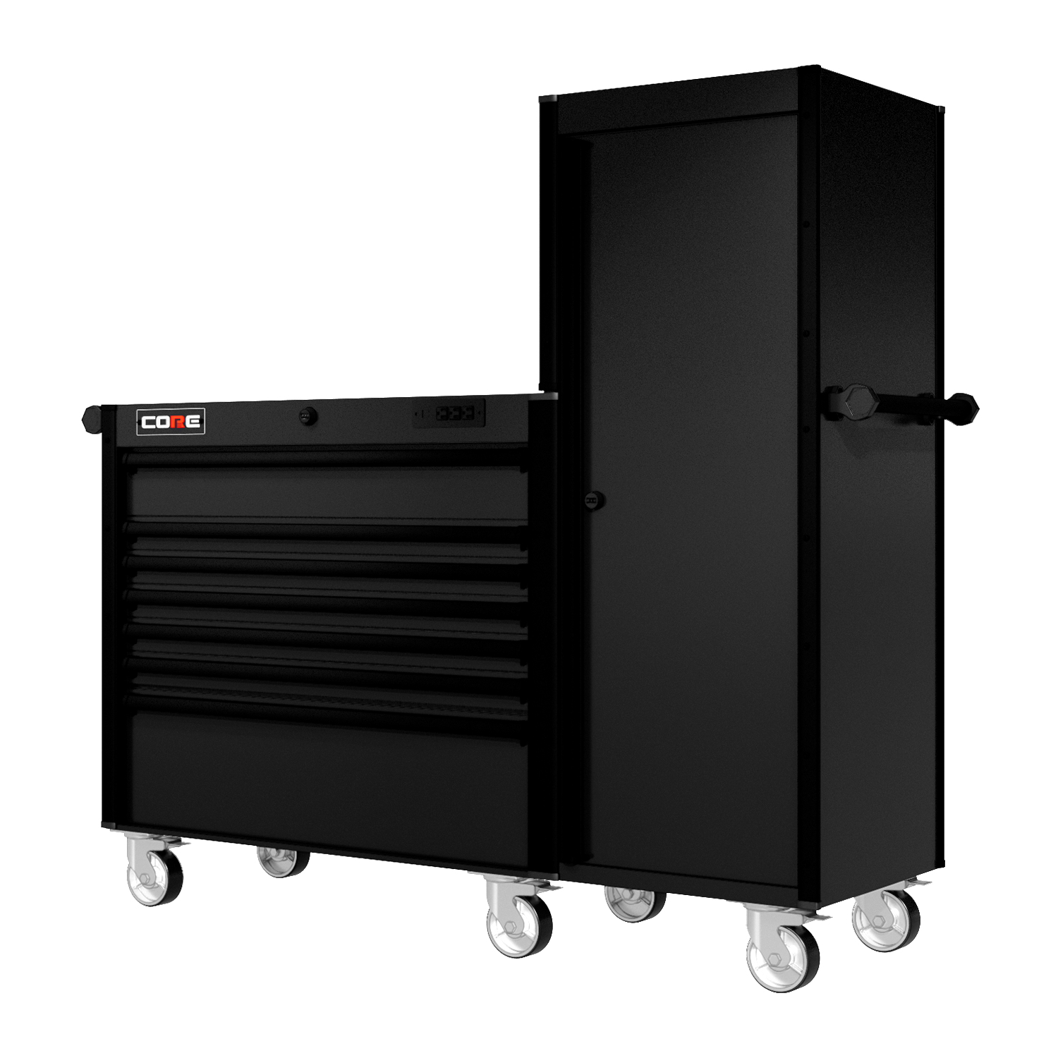 66 Series - 7 Drawers and Tall Locker - Black Handles - Traditional Casters