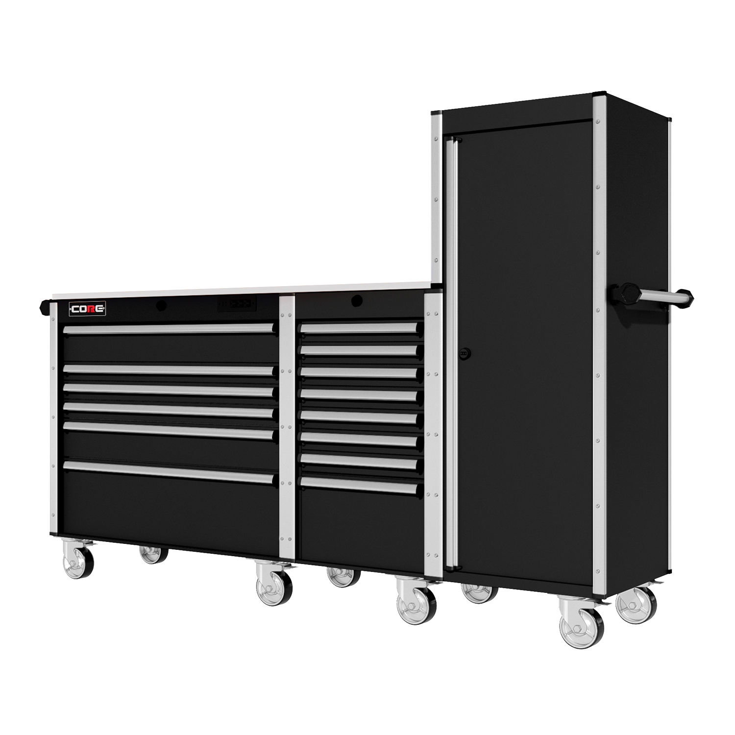 88 Series - 13 Drawers with Tall Locker - Silver Handles - Traditional Casters