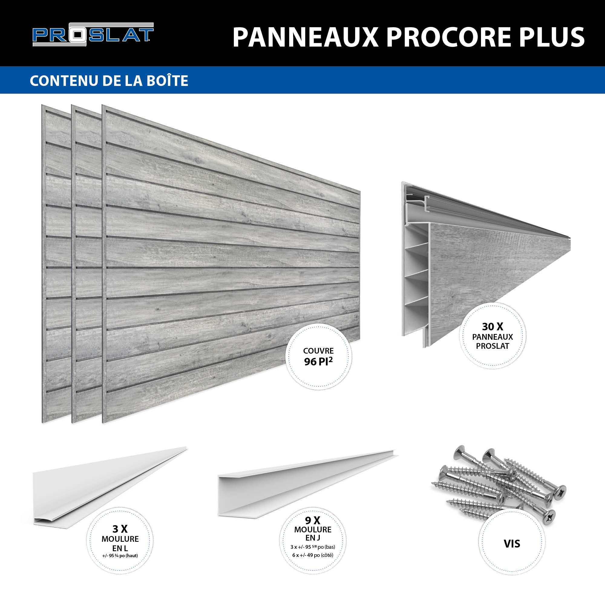 4 x 8 ft. PROCORE PLUS PVC Slatwall – 3 Pack 96 sq ft