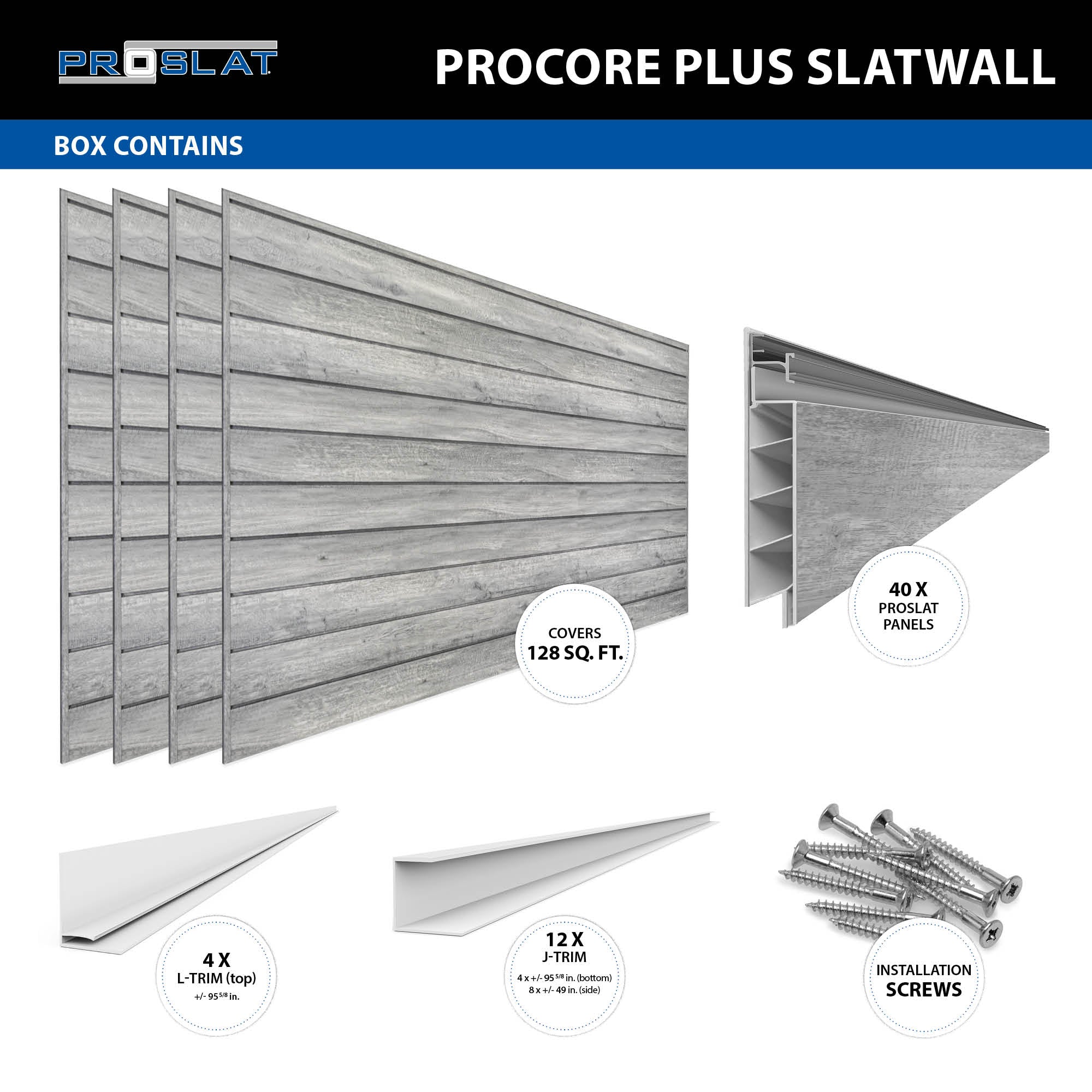 4 ft.  x 8 ft. PROCORE PLUS PVC Slatwall – 4 Pack 128 sq ft