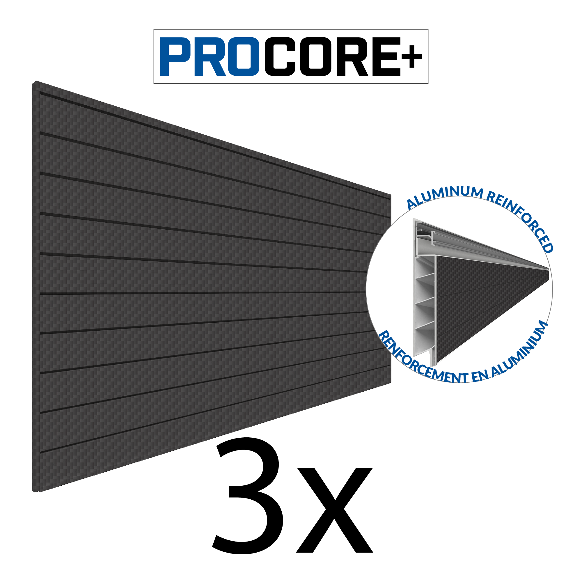 4 x 8 ft. PROCORE+ Black Carbon Fiber PVC Slatwall – 3 Pack 96 sq ft