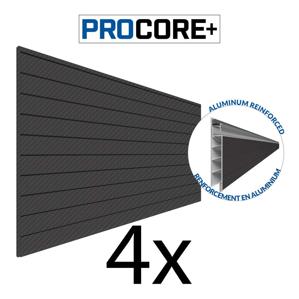 8 ft.  x 4 ft. PROCORE+ Black carbon fiber PVC Slatwall – 4 Pack 128 sq ft
