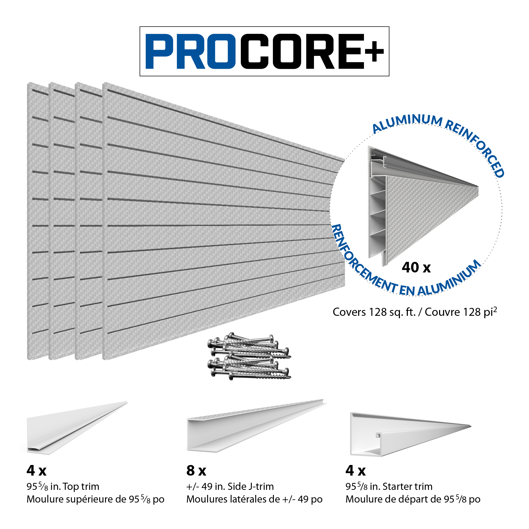 4 x 8ft. PROCORE+ Silver Grey Carbon Fiber PVC Slatwall – 4 Pack 128 sq ft