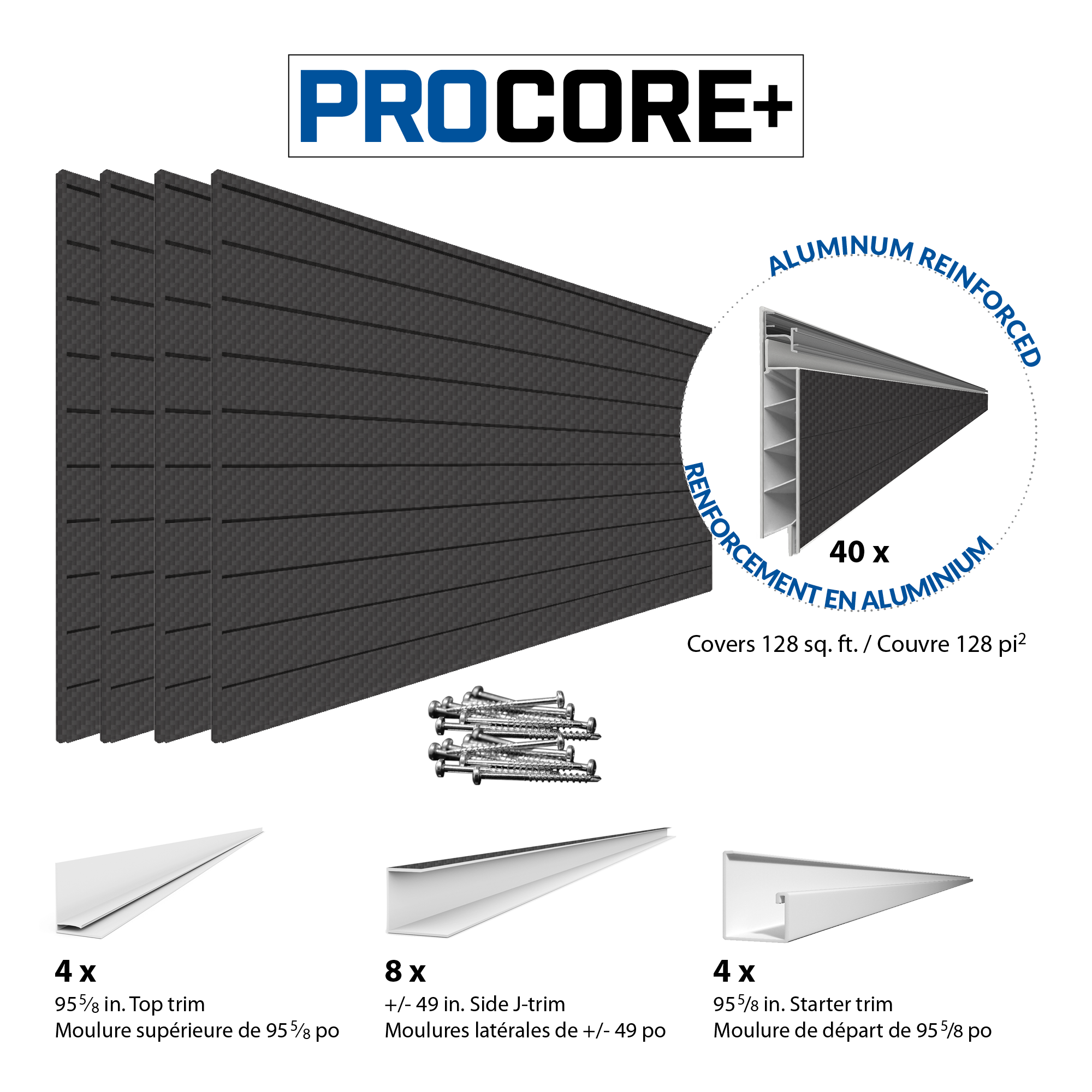 4 ft.  x 8 ft. PROCORE+ Black carbon fiber PVC Slatwall – 4 Pack 128 sq ft
