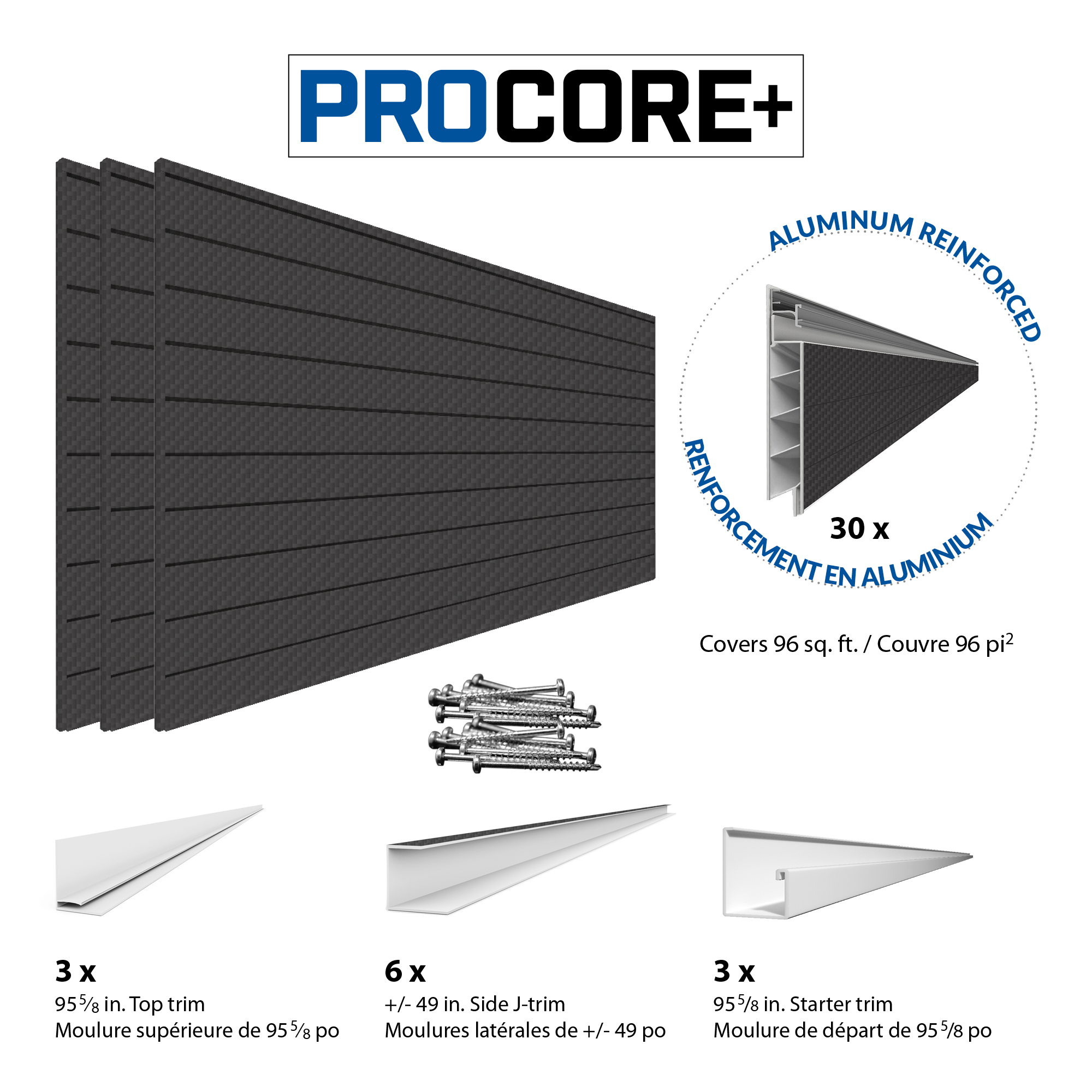 4 x 8 ft. PROCORE+ Black Carbon Fiber PVC Slatwall – 3 Pack 96 sq ft