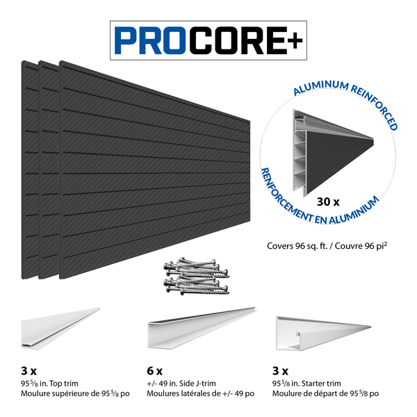 8 ft. x 4 ft. PROCORE+ Black Carbon Fiber PVC Slatwall – 3 Pack 96 sq ft